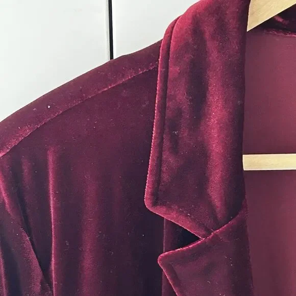 Women's Velvet Tie Front Topper Jacket Size 2x Cranberry Red Notations Holiday - Picture 6 of 8